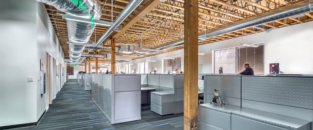 Open office and workspace with integrated lighting and power